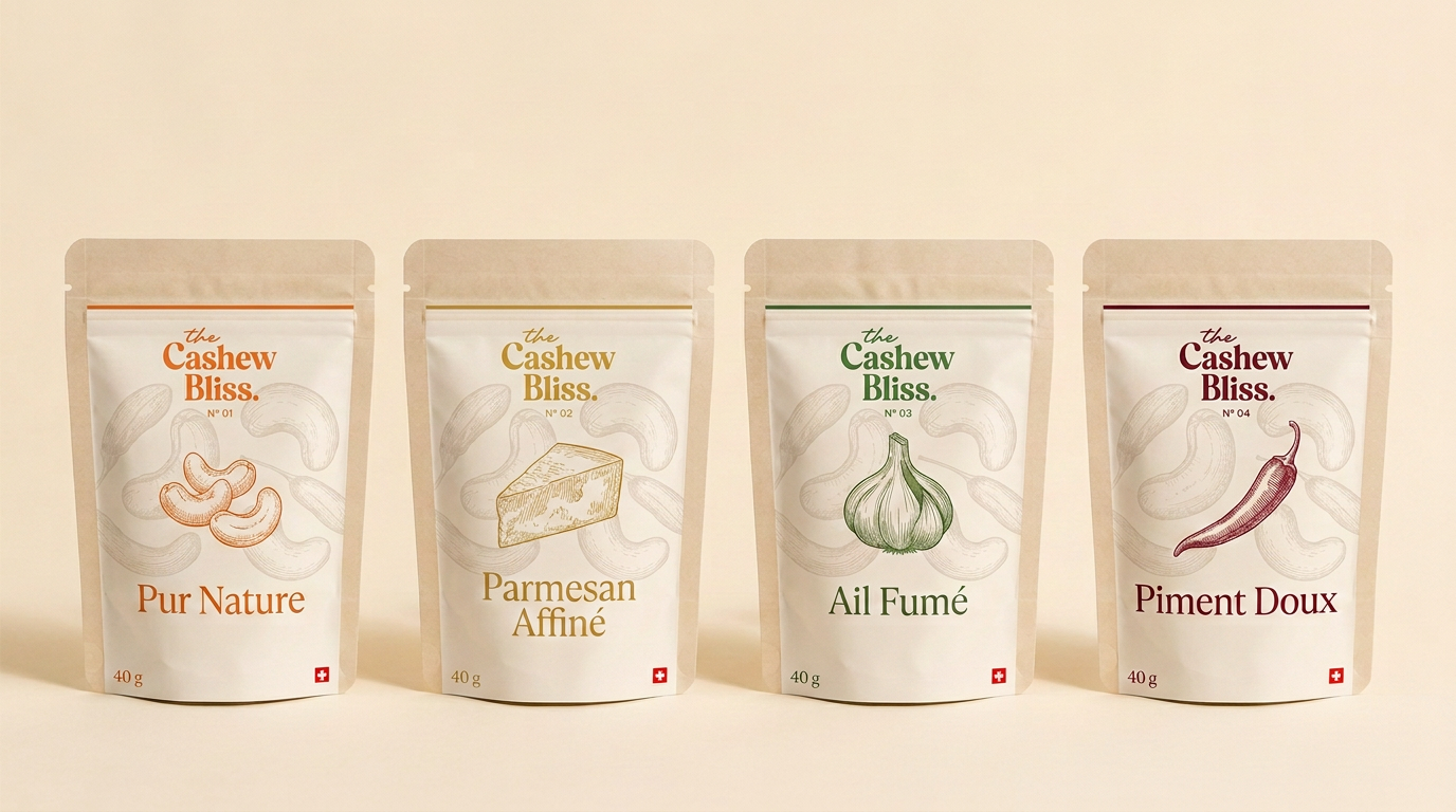 Doypacks de poche crème alignés